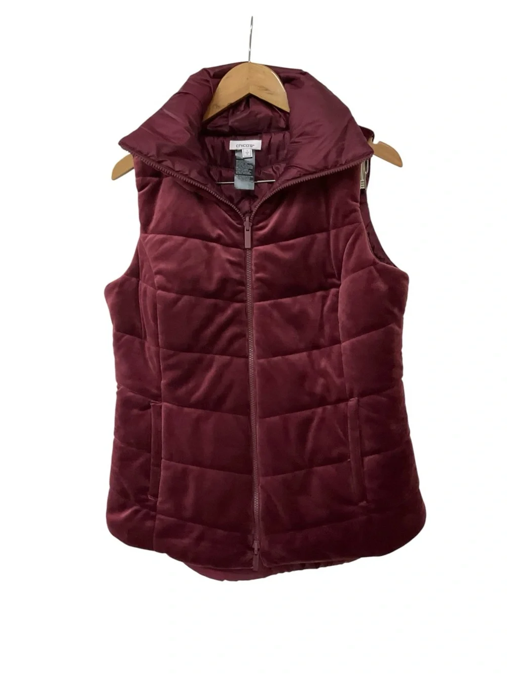 Chicos Zenergy Puffer Velour Reversible Quilted VEST Merlot Red 1